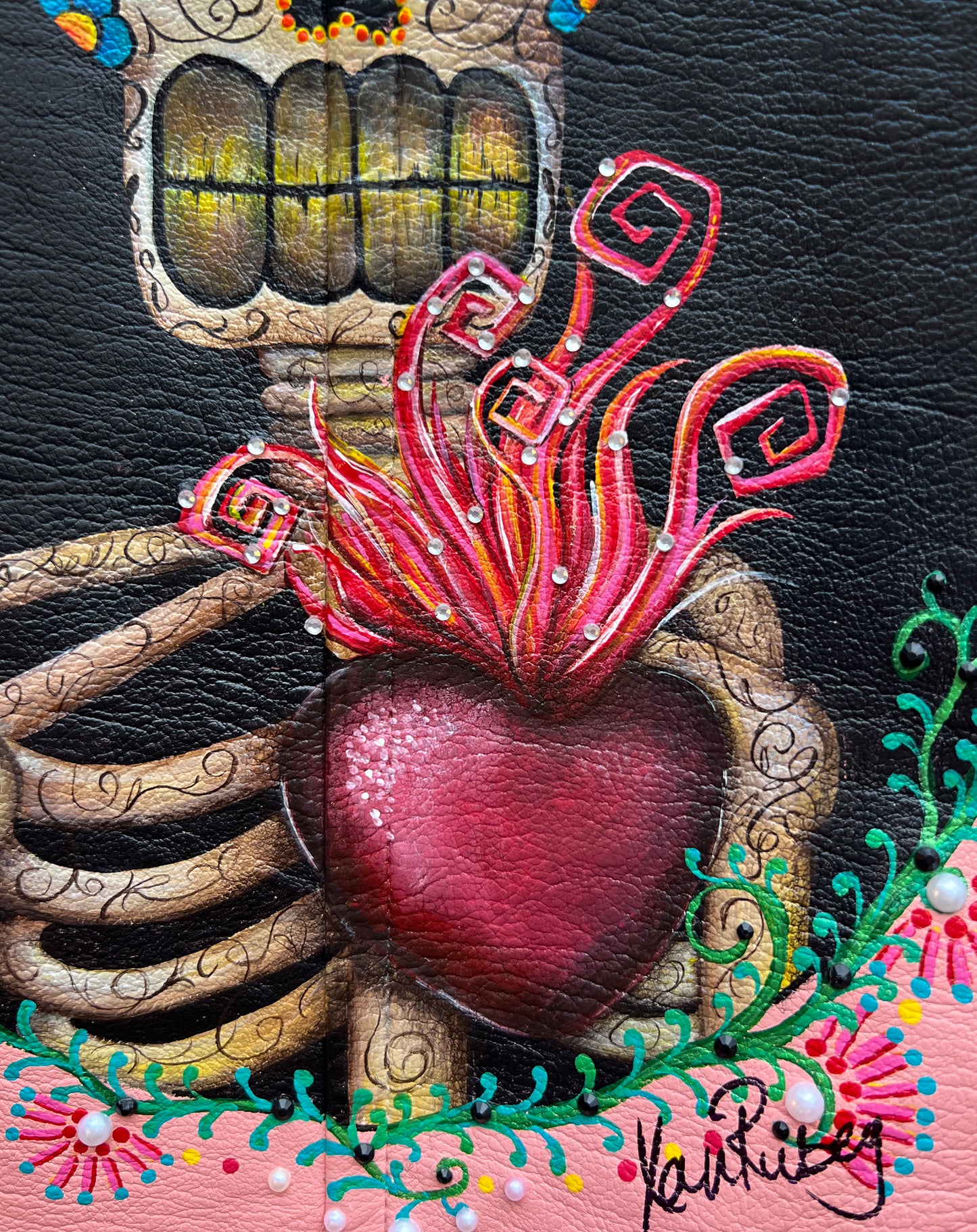 Abril Andrade-style  Sacred Heart leather jacket