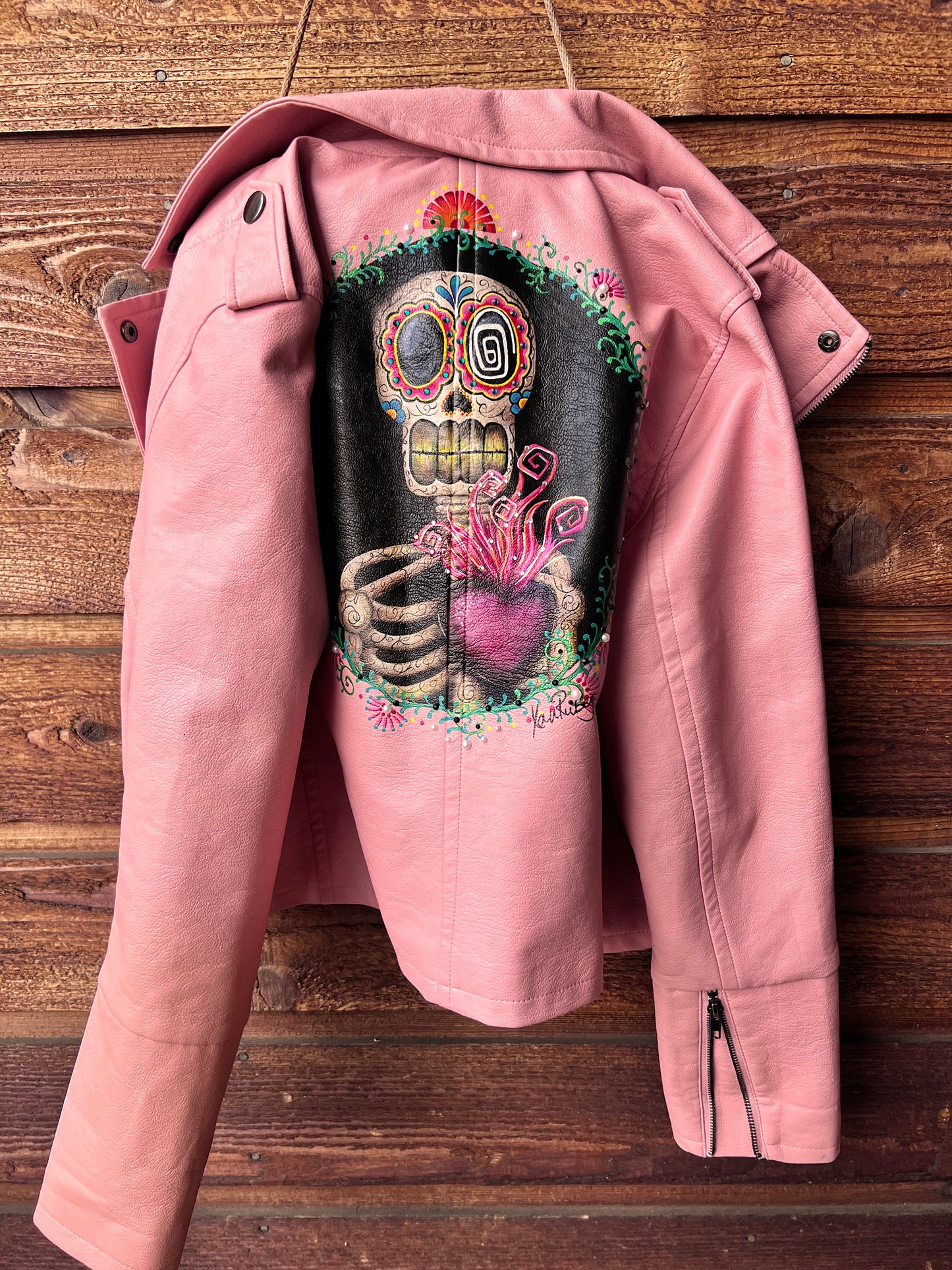 Abril Andrade-style  Sacred Heart leather jacket